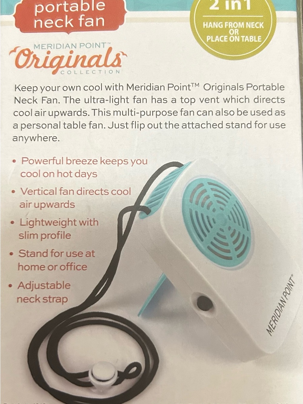 Portable Neck Fan - White with Aqua